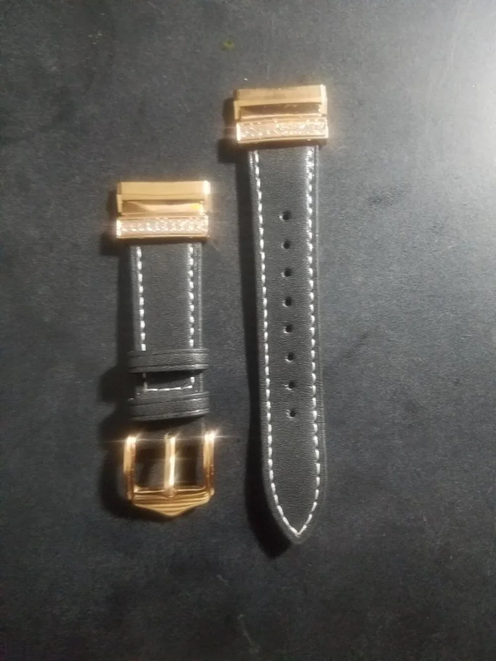 Replacement Black Leather Watch Band with Rose Gold DiamondsFitbit Versa 3 Or 4